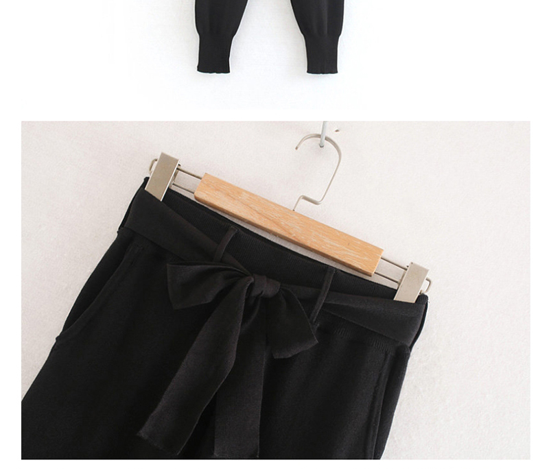 Fashion Black Bow-tie Stretch-knit Pants,Pants