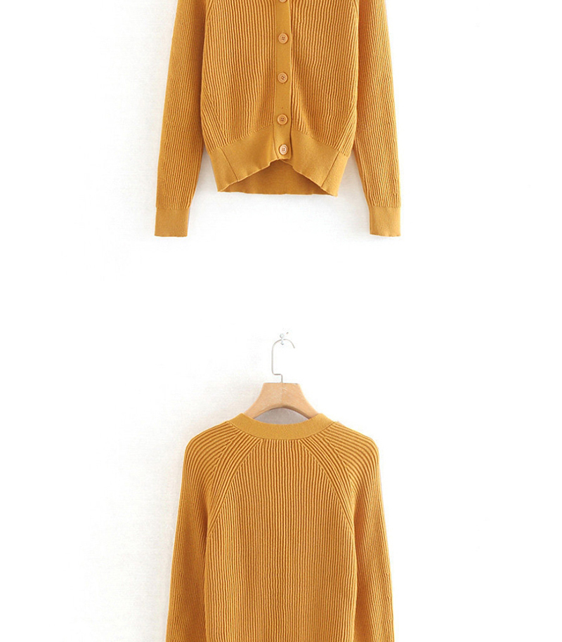 Fashion Yellow Ribbed Knit Single-breasted V-neck Sweater Cardigan,Sweater