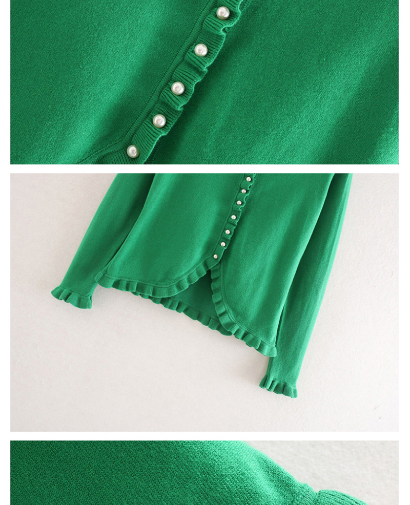 Fashion Green Ruffled Knit V-neck Single-breasted Sweater Cardigan,Sweater