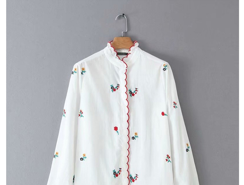 Fashion Green Flowers Embroidered Embroidered Lace Collar Shirt,Blouses
