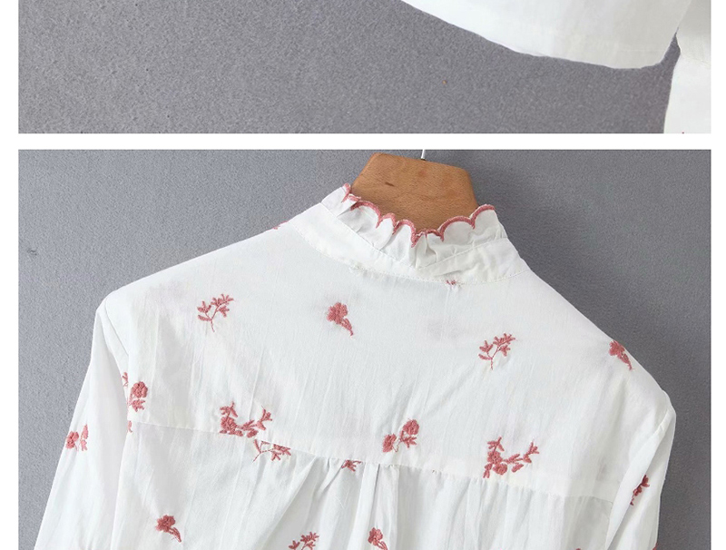 Fashion Pink Flowers Embroidered Embroidered Lace Collar Shirt,Blouses