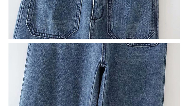 Fashion Blue Washed Double-pocket Straight Jeans,Denim