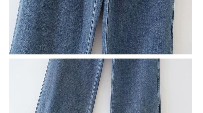 Fashion Blue Washed Double-pocket Straight Jeans,Denim