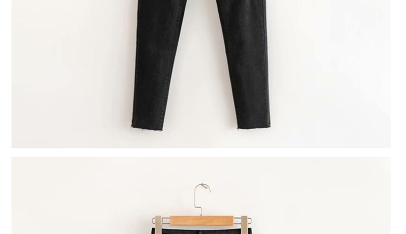 Fashion Black Stretch Ripped Washed Raw Edges Jeans,Pants