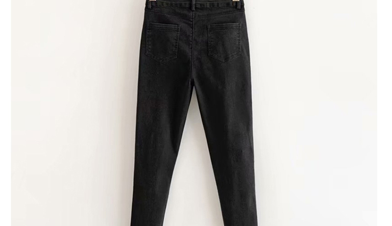 Fashion Black Stretch Ripped Washed Raw Edges Jeans,Pants