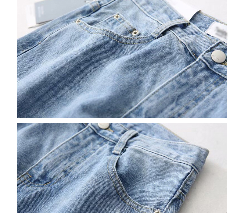 Fashion Blue Washed Cropped Ripped Jeans,Denim