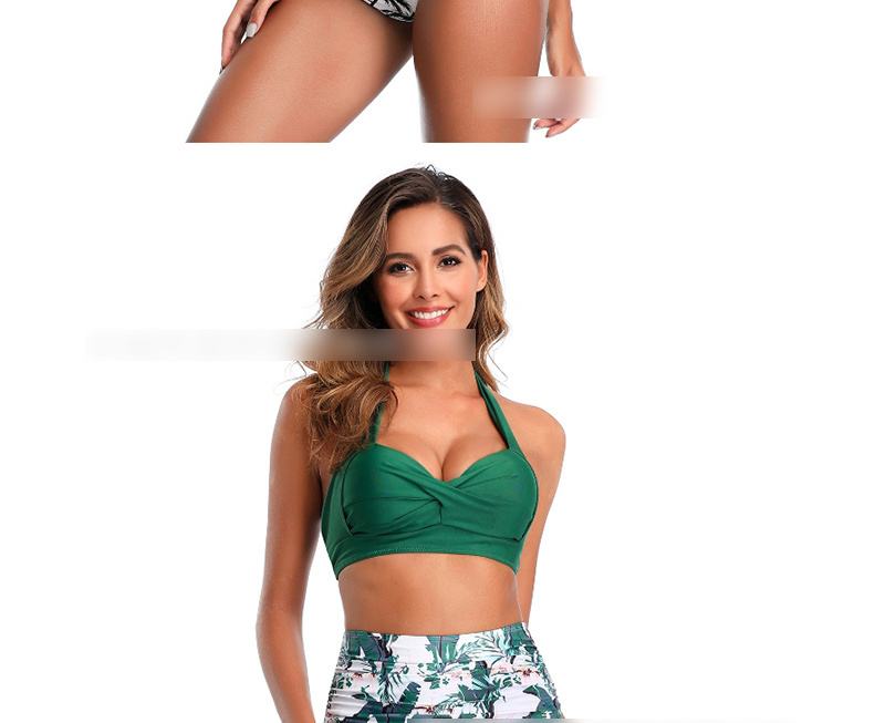Fashion Green Hard Pack High Waist Print Split Swimsuit,Bikini Sets