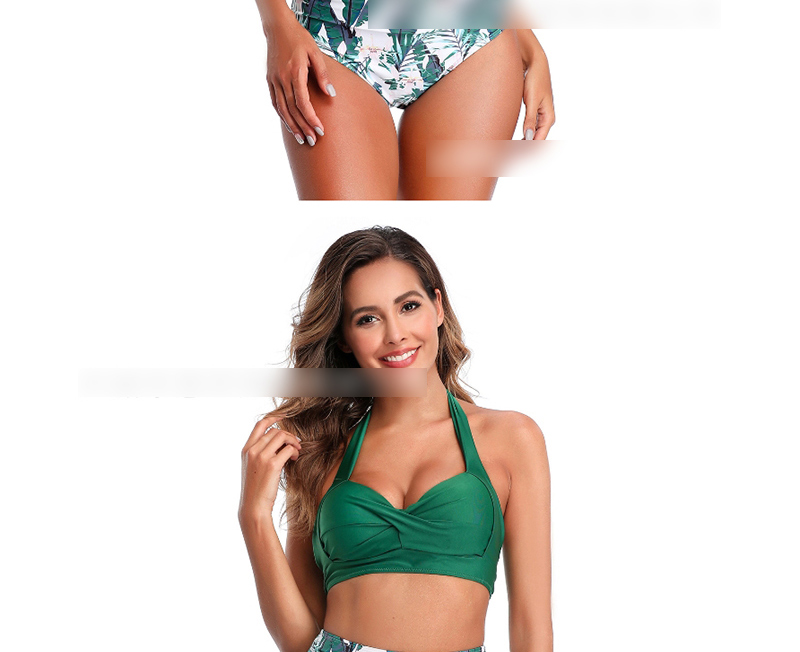 Fashion Green Hard Pack High Waist Print Split Swimsuit,Bikini Sets