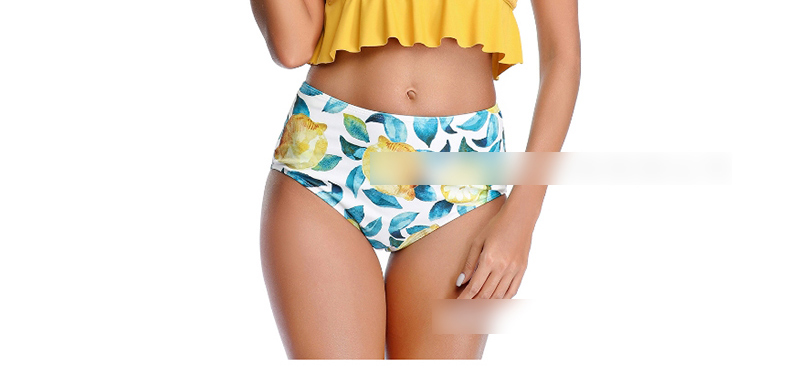 Fashion Yellow Smocked High Waist Ruffle Split Swimsuit For Adults,Bikini Sets