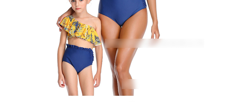 Fashion Yellow Ruffled Printed High Waist Flashing One-shoulder Split Swimsuit For Children,Kids Swimwear