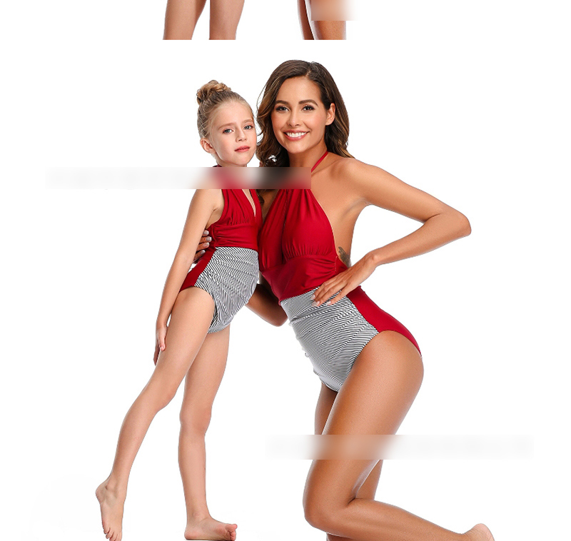 Fashion Green Halter Stitching Contrast Color Pleated One-piece Swimsuit For Children,Kids Swimwear