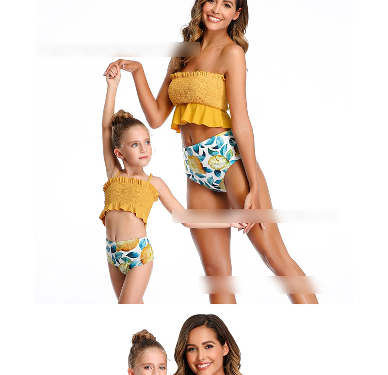 Fashion Yellow Pleated High Waist Ruffle Split Swimsuit Split,Kids Swimwear
