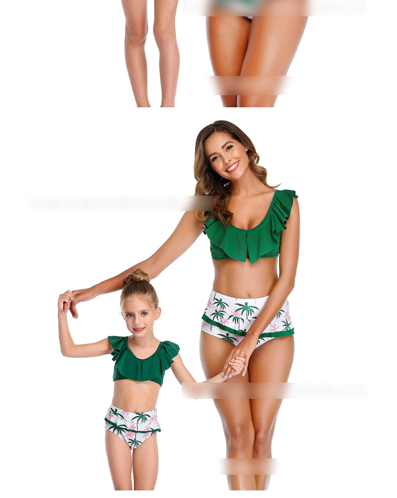Fashion Green Ruffled Shoulder Flashing Swimwear Split Swimsuit,Kids Swimwear
