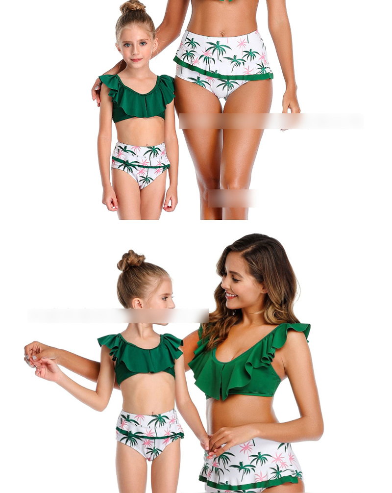 Fashion Green Ruffled Shoulder Flashing Swimwear Split Swimsuit,Kids Swimwear