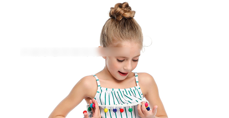 Fashion Stripe Hollow Hair Ball Mesh Stitching Ruffled One-piece Swimsuit,Kids Swimwear