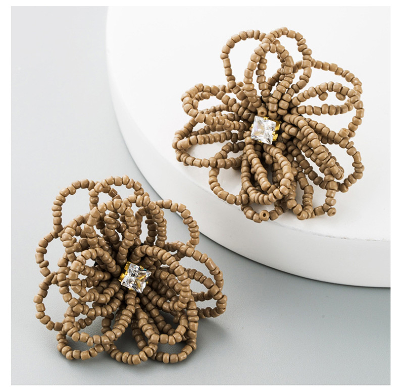 Fashion Brown Rice Beads Woven Diamond Flower Earrings,Stud Earrings