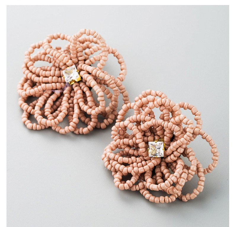 Fashion Purple Rice Beads Woven Diamond Flower Earrings,Stud Earrings