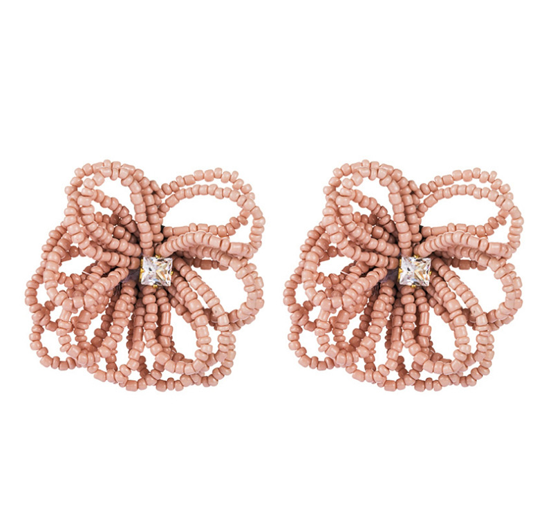 Fashion Brown Rice Beads Woven Diamond Flower Earrings,Stud Earrings