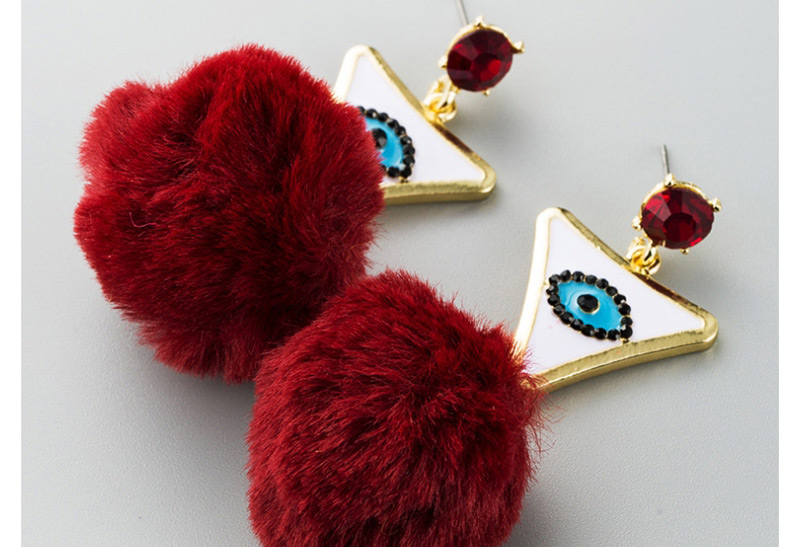 Fashion Red Triangular Dripping Eye Diamond Ball Earrings,Drop Earrings