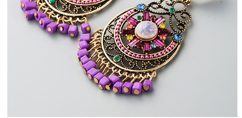 Fashion Purple Diamond Fringed Glass Beads And Turquoise Earrings,Drop Earrings