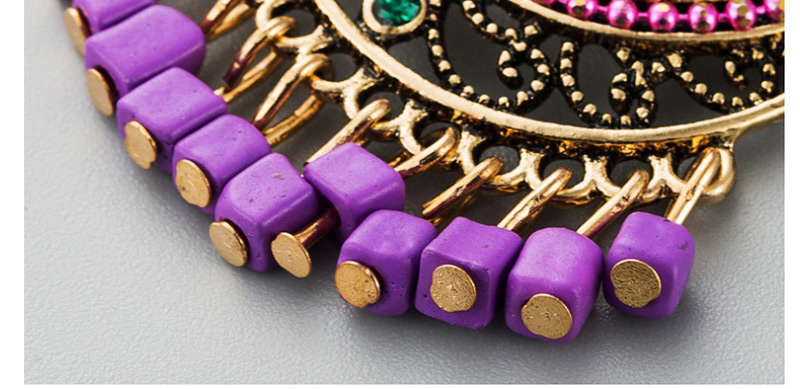 Fashion Purple Diamond Fringed Glass Beads And Turquoise Earrings,Drop Earrings