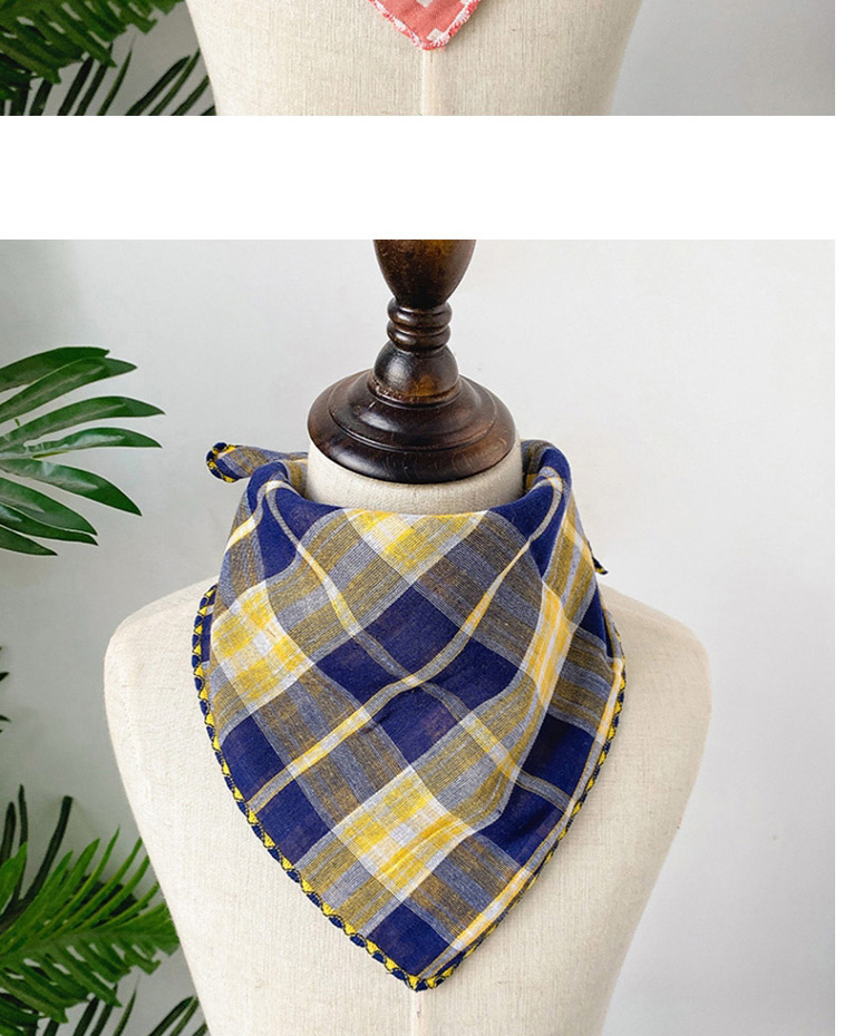 Fashion Small Grid Navy Double-sided Plaid Baby Triangle Towel,Thin Scaves
