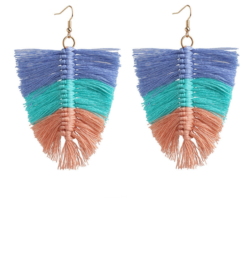 Fashion Color Contrast Wool Geometric Tassel Earrings,Drop Earrings
