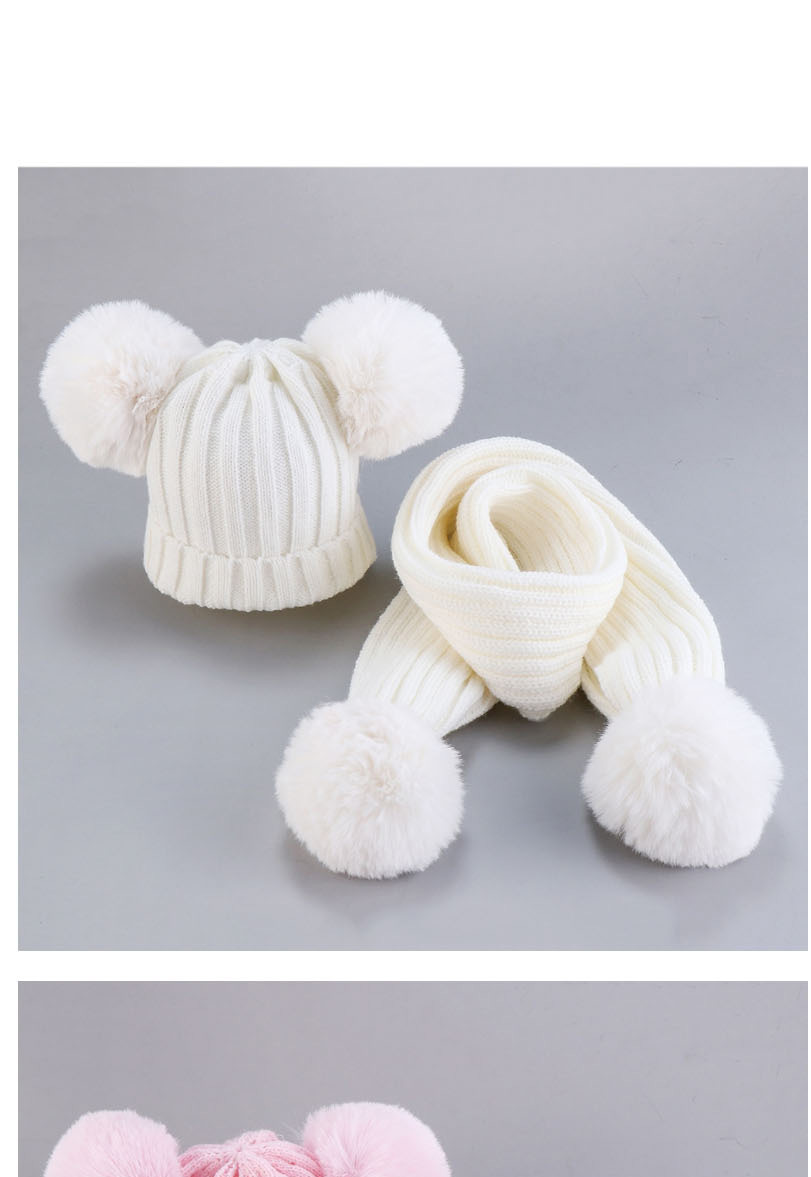 Fashion Suit-white Thread Wool Ball Wool Baby Hat Scarf Set,Children