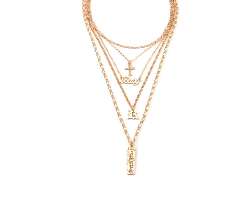 Fashion Golden Baby Letter Cross Multilayer Necklace,Multi Strand Necklaces