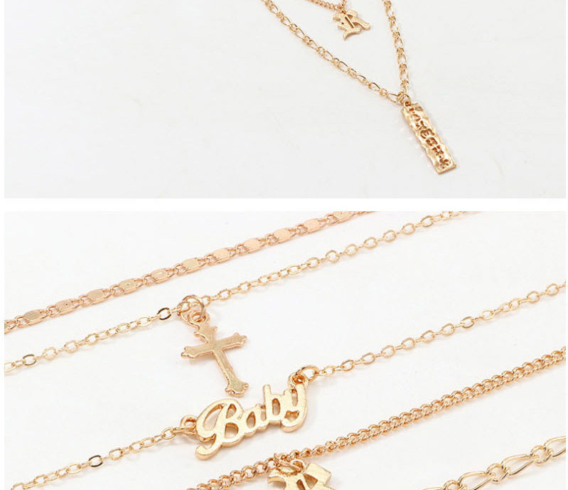 Fashion Golden Baby Letter Cross Multilayer Necklace,Multi Strand Necklaces