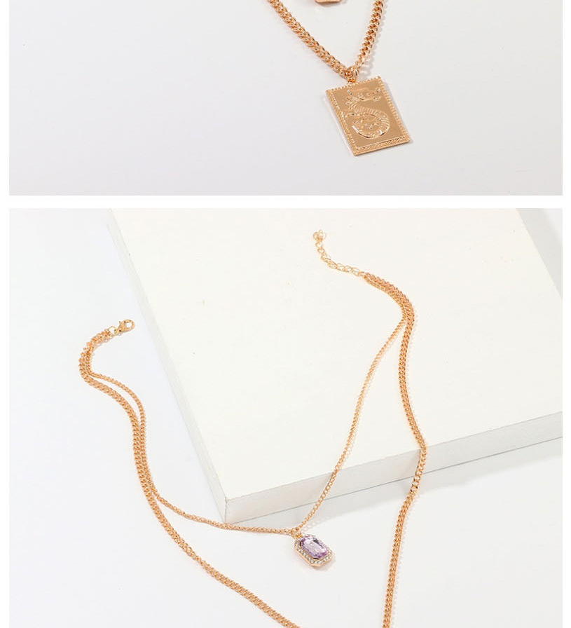 Fashion Golden Diamond Double Square Necklace,Multi Strand Necklaces