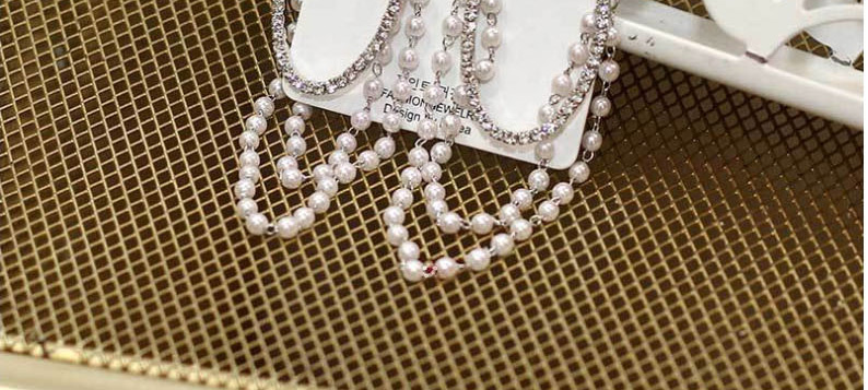 Fashion Silver Pearl Oval Tassel Earrings With Diamonds,Drop Earrings