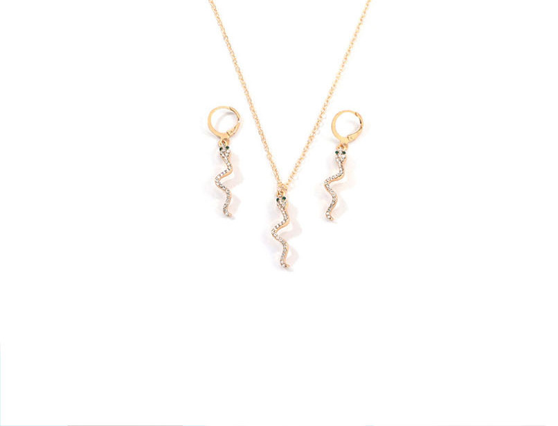 Fashion Golden Diamond Snake Earring Necklace Ring Set,Jewelry Sets