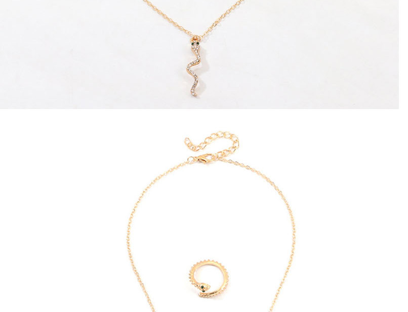 Fashion Golden Diamond Snake Earring Necklace Ring Set,Jewelry Sets