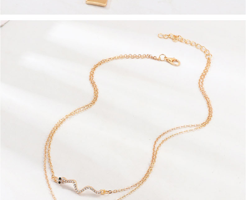 Fashion Golden Double Snake Chain Pendant Necklace,Multi Strand Necklaces