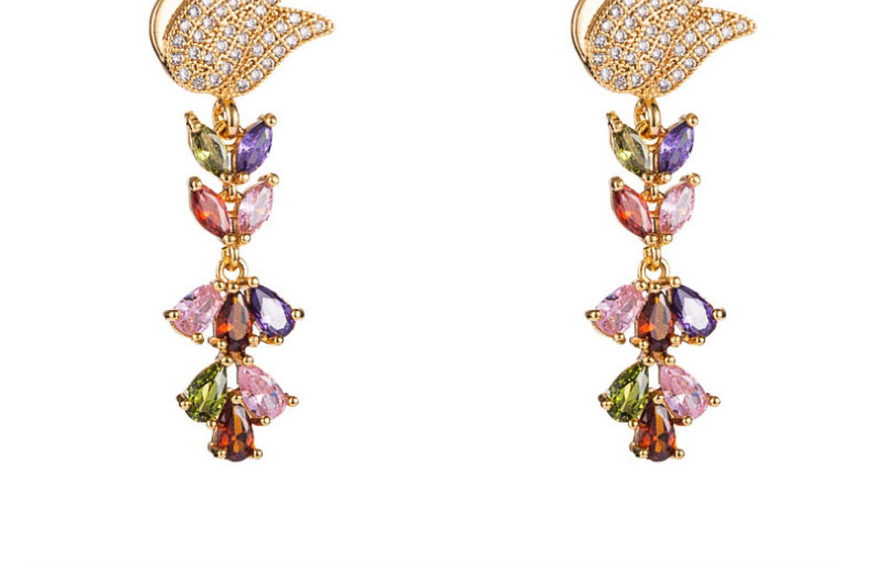 Fashion Color Swan Leaf Zircon Tassel Earrings,Drop Earrings