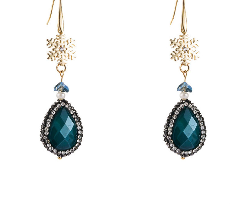 Fashion Blue Agate Zircon Snowflake Drop Earrings,Drop Earrings
