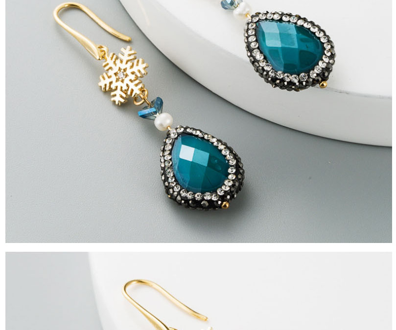 Fashion Blue Agate Zircon Snowflake Drop Earrings,Drop Earrings