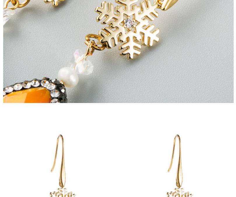 Fashion Yellow Agate Zircon Snowflake Drop Earrings,Drop Earrings