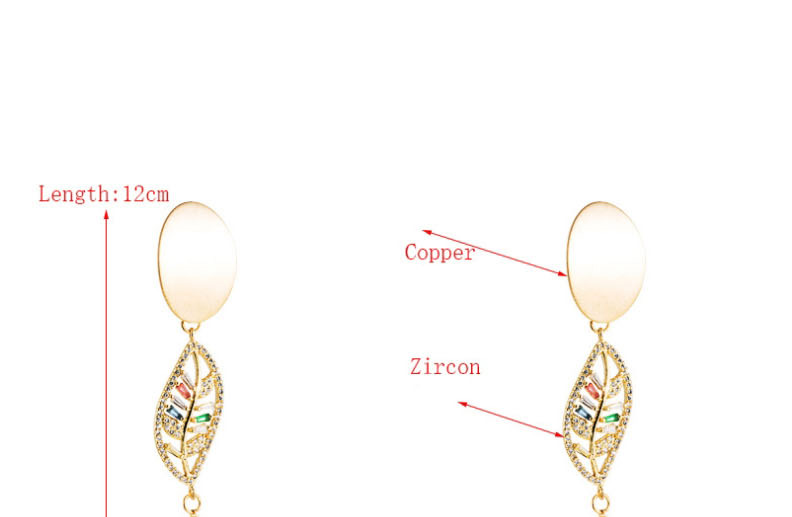 Fashion Color Zircon Tassel Leaf Earrings,Drop Earrings