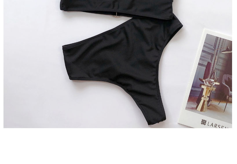 Fashion Black Contrast Contrast Round Button Cutout Split Swimsuit,Bikini Sets