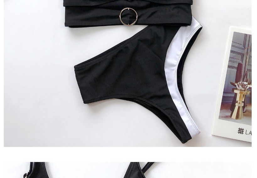 Fashion Black Contrast Contrast Round Button Cutout Split Swimsuit,Bikini Sets