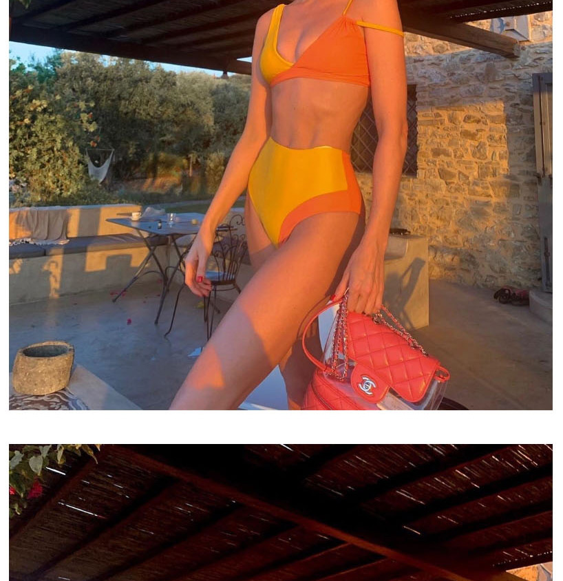 Fashion Yellow Colorblock High Waist Split Swimsuit,Bikini Sets