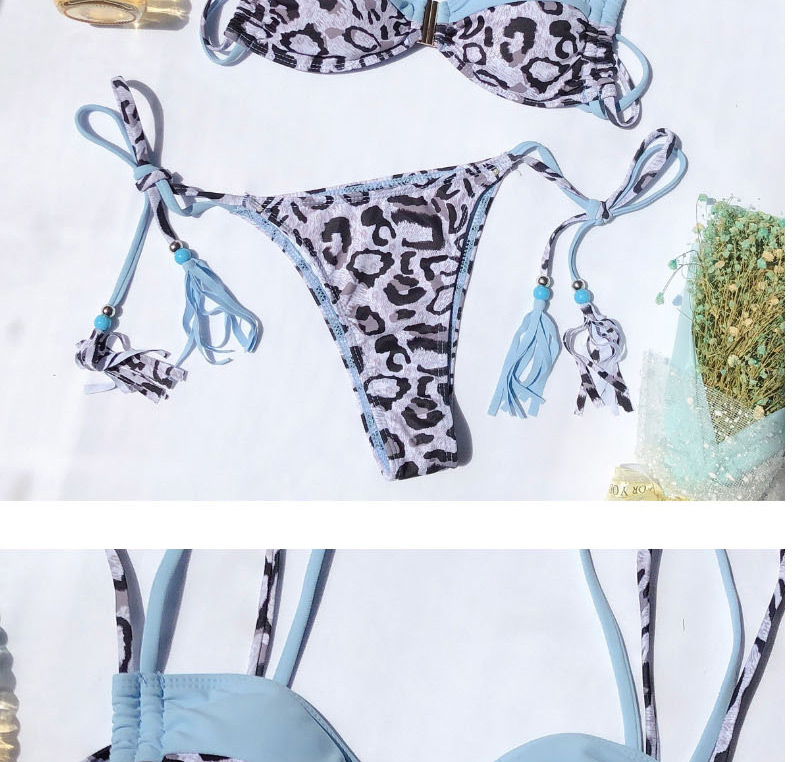 Fashion Blue Paneled Leopard Band Swimsuit,Bikini Sets