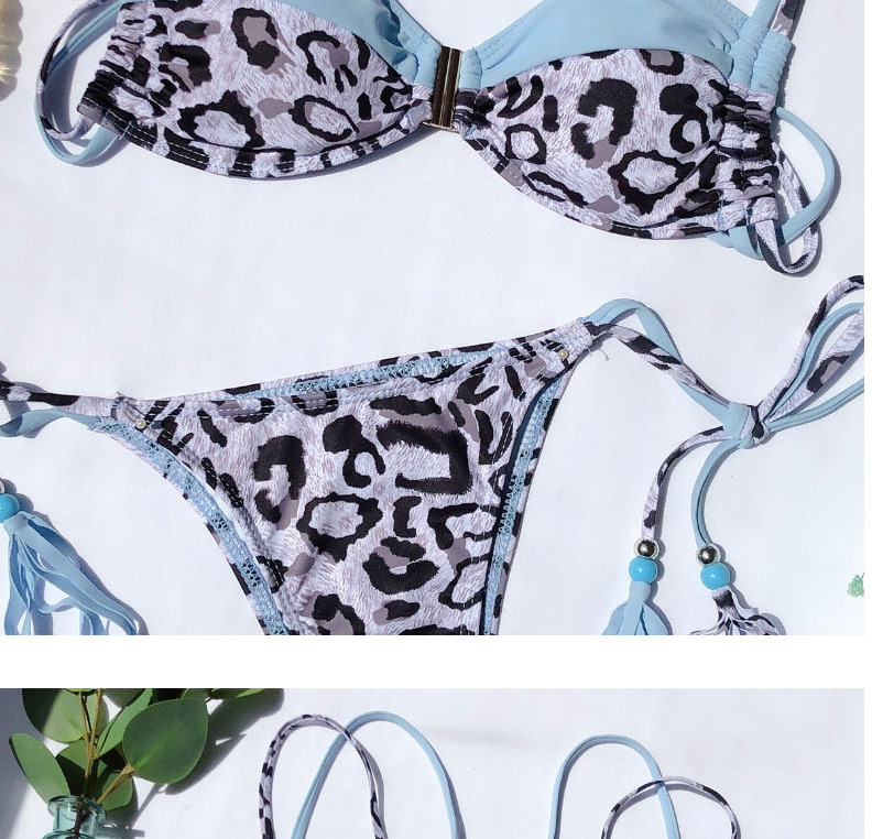 Fashion Blue Paneled Leopard Band Swimsuit,Bikini Sets