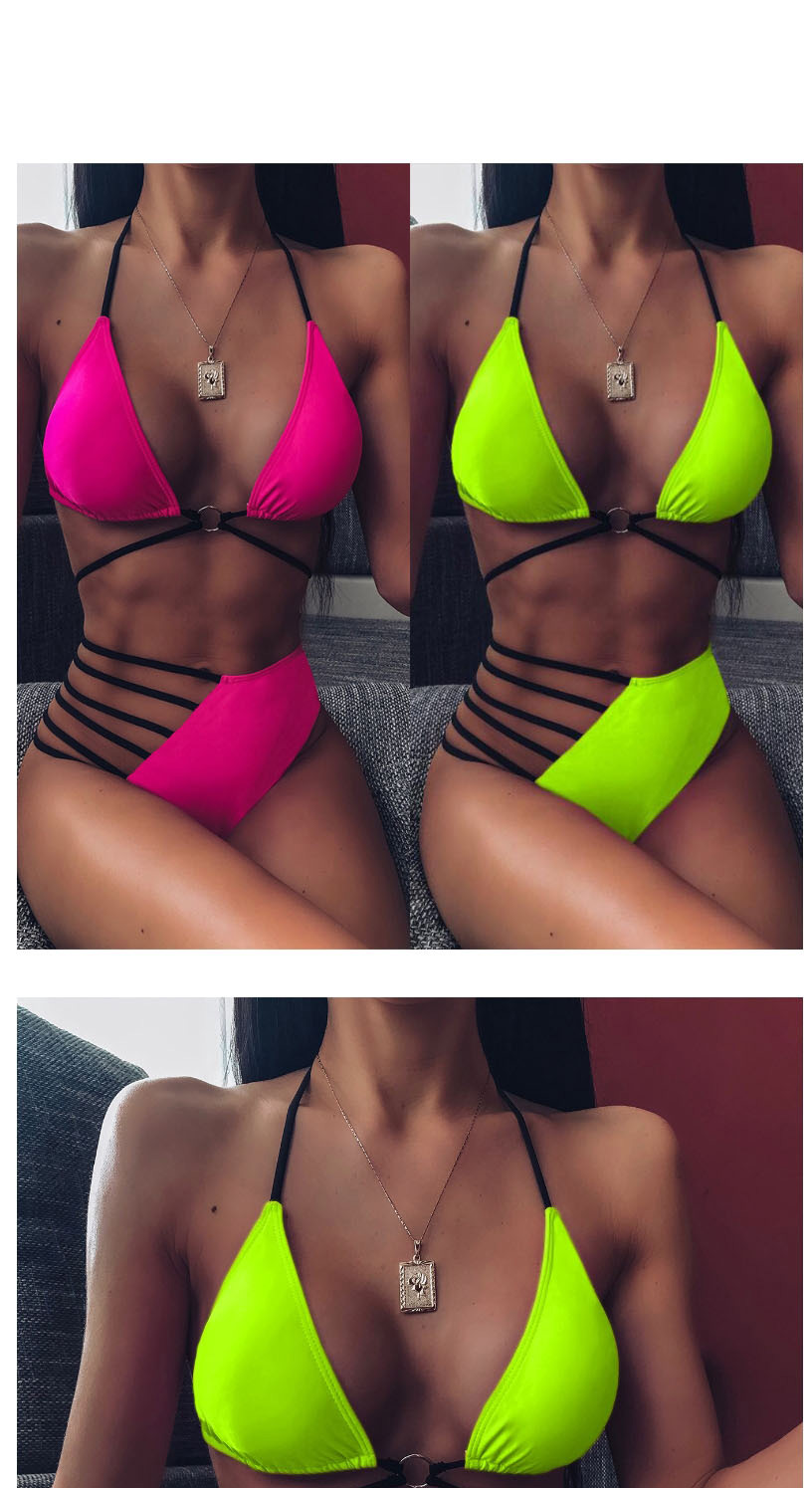 Fashion Fluorescent Green Hollow Strap Split Swimsuit,Bikini Sets