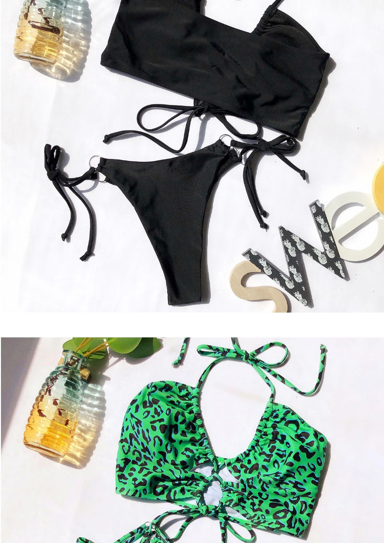 Fashion Green Leopard Print Leopard Print Split Swimsuit,Bikini Sets