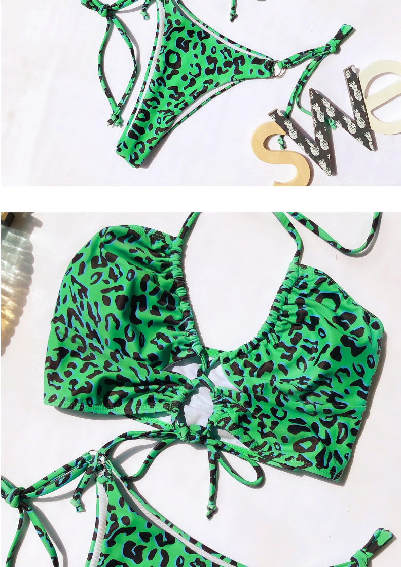 Fashion Green Leopard Print Leopard Print Split Swimsuit,Bikini Sets