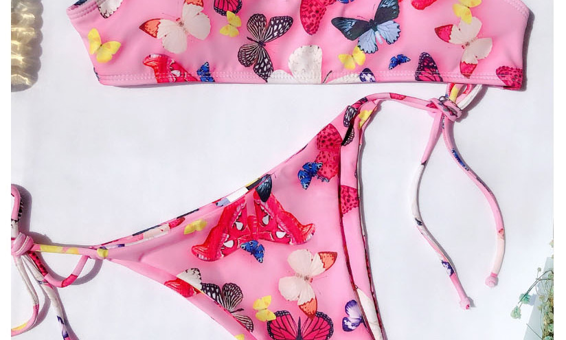 Fashion Pink Butterfly 4d Printed Split Swimsuit,Bikini Sets