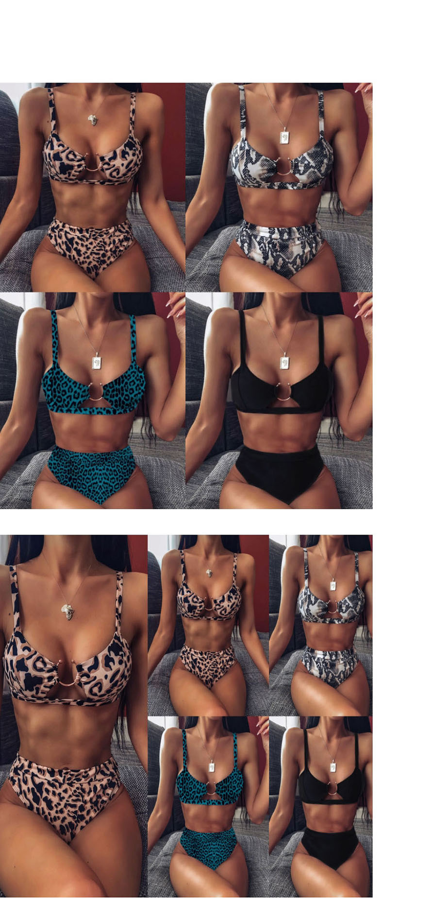 Fashion Leopard Print Leopard Print High Waist Split Swimsuit,Bikini Sets